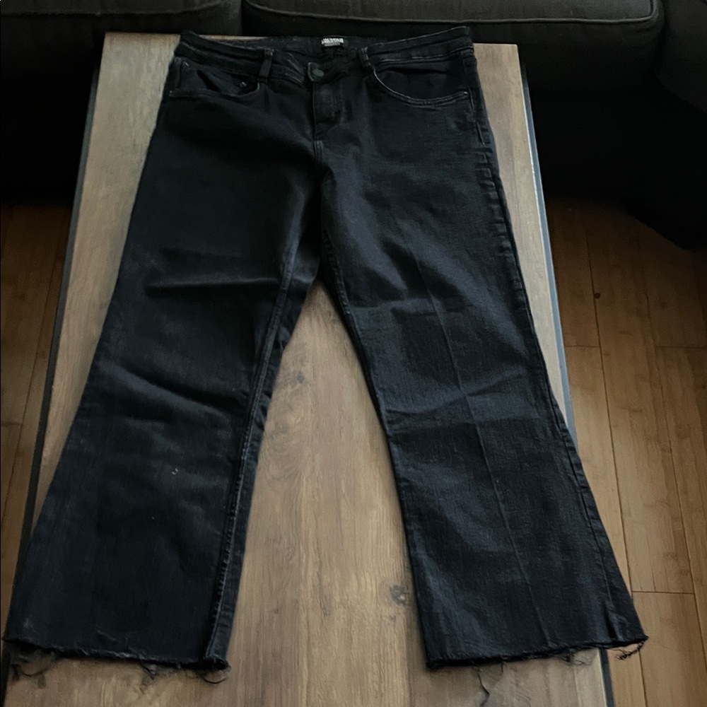 Zara Black Flared Wide-Leg Jeans with Raw Hem